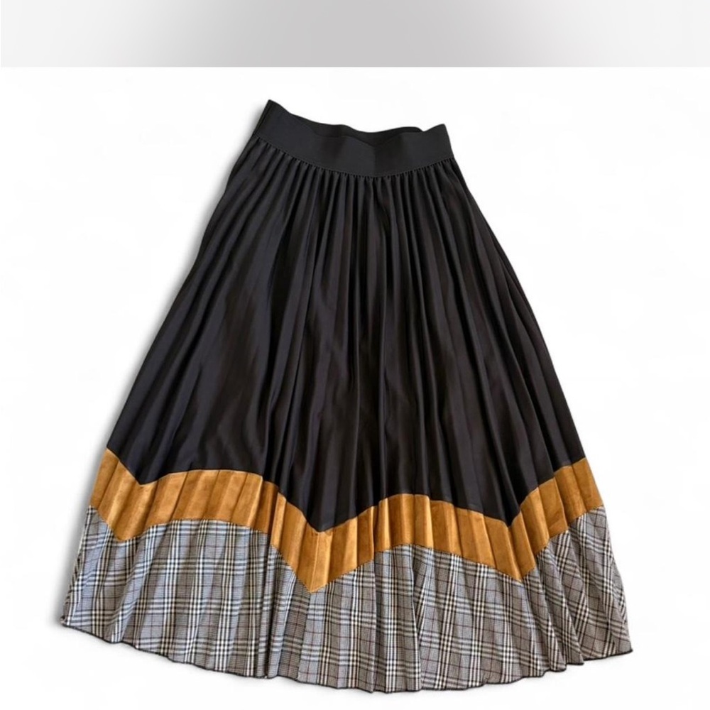 Chicwish Black and Brown Plaid A-Line Skirt